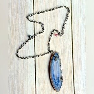 Agate necklace handmade Silver-plated chain